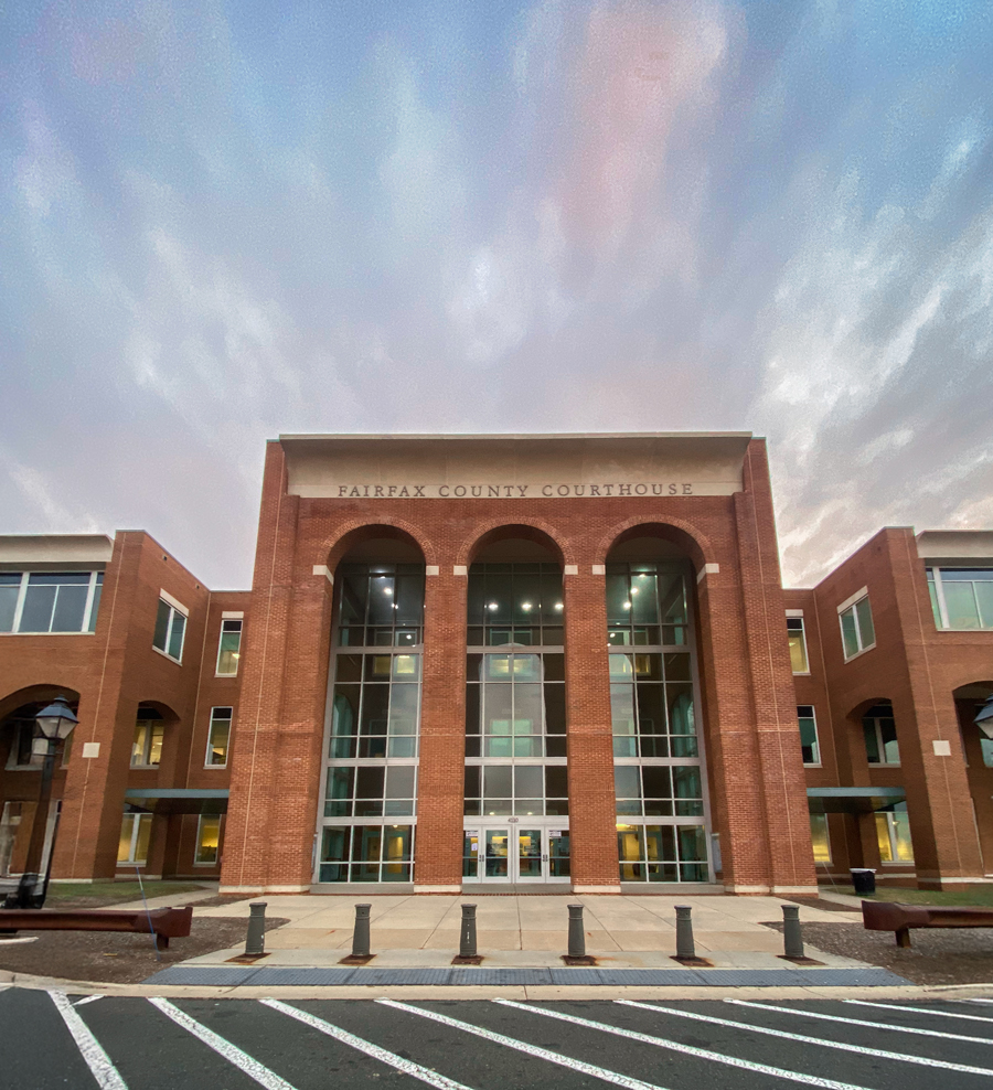 Photo of Fairfax County Courthouse entrance.